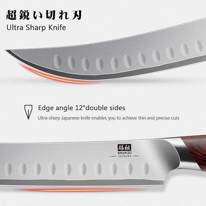 SHAN ZU Brisket Slicing Knife, 11.6 Inch Carving Knife Japanese High Carbon 10Cr15Mov Stainless Steel, Professional Ultra Sharp Meat Cutting and BBQ knife with Ergonomic Pakkawood Handle - Image 4