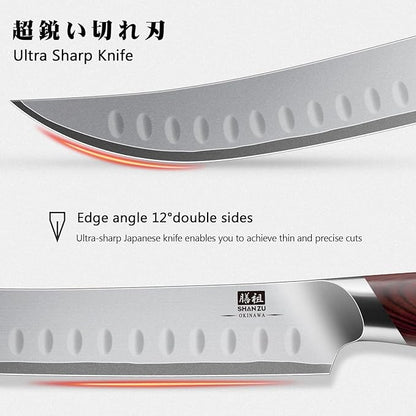 SHAN ZU Brisket Slicing Knife, 11.6 Inch Carving Knife Japanese High Carbon 10Cr15Mov Stainless Steel, Professional Ultra Sharp Meat Cutting and BBQ knife with Ergonomic Pakkawood Handle - Image 4