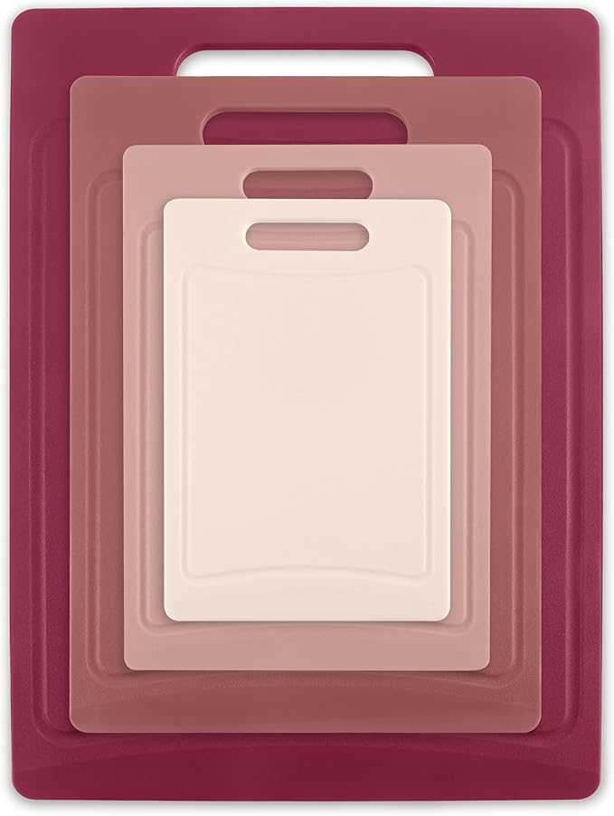 COOK WITH COLOR Non-Slip Cutting Board Set – Kitchen Essentials with Easy Grip Handle for Meat, Veggies, and Fruits, 4 Cutting Boards, Rose - Image 7