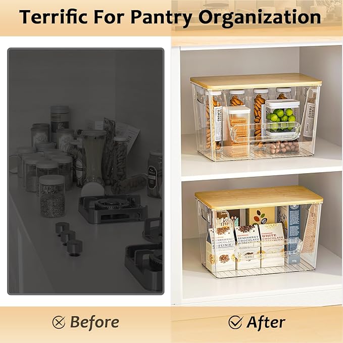 Delamu 2 Set Pantry Organizers and Storage, Trash Bag Holder Under Sink Organizer for 4-13 Gal Bags, Trash Bag Dispenser with Bamboo Top for Onion, Potato, Garlic, Clear (11-7/32"L*7" W*7-1/8"H) - Image 5