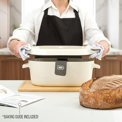 Kook Dutch Oven, For Sourdough Baking, Dual Handles, Enameled Cast Iron, includes Silicone Mat and Sourdough Guide, Dishwasher Safe, Oven safe 500F, 5 Qt, (Ivory) - Image 4