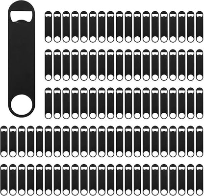 100 Pack Flat Beer Bottle Opener 7 inch Stainless Steel Flat Bottle Opener Beer Bottle Openers for Bartender Kitchen Bar Restaurant (Black) by Yugada