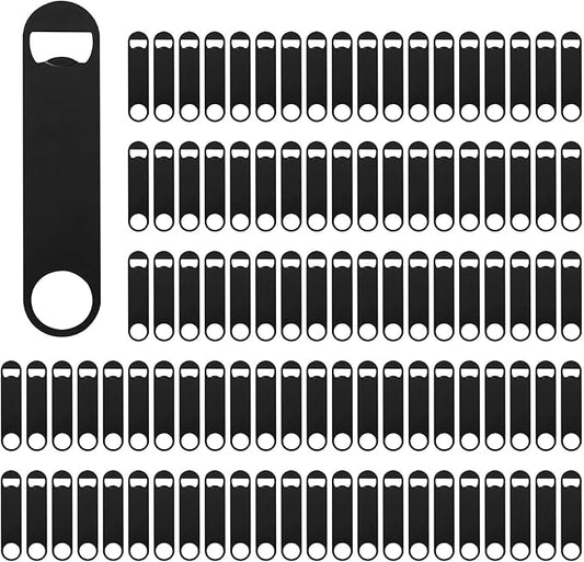 100 Pack Flat Beer Bottle Opener 7 inch Stainless Steel Flat Bottle Opener Beer Bottle Openers for Bartender Kitchen Bar Restaurant (Black) by Yugada