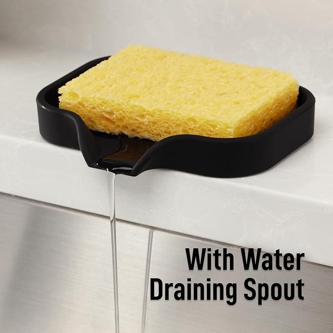 Zulay Kitchen Small Silicone Sponge Holder (4.9x3.3”) – Space-Saving Sink Organizer Tray for Sponge, Soap, Brush & More – Compact Non-Slip Dish for Kitchen & Bathroom (Black) - Image 8