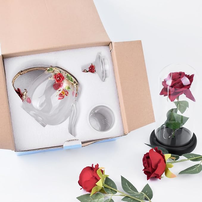 Enamel Glass Flower Tea Pot With Removable Loose Tea Leaf Infuser Tea Maker Teapot Set 30.4OZ Gifts for Women,Mom,Birthday - Image 6