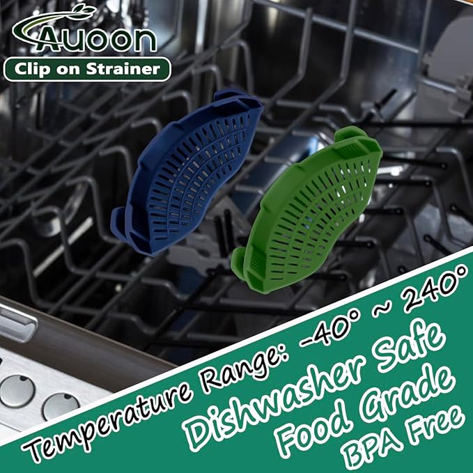 AUOON Clip On Strainer Silicone for All Pots and Pans, Pasta Strainer Clip on Food Strainer for Meat Vegetables Fruit Silicone Kitchen Colander (Navy) - Image 3