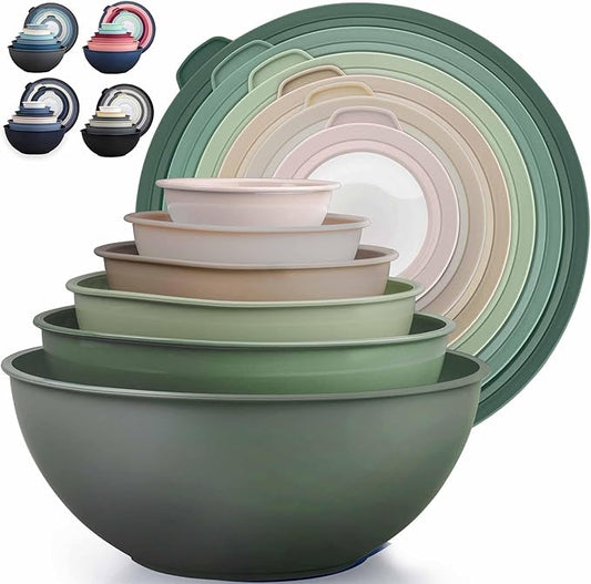 Zulay Kitchen 12 Piece Plastic Mixing Bowls with Leak-Proof Lids Set - Microwave and Freezer Safe Kitchen Mixing Bowls for Preparing, Serving and Storing - Large Nesting Bowls (Forest Ombre) by ZulayKitchen