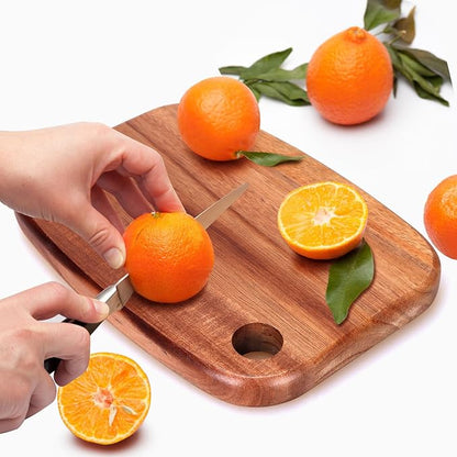 Small Acacia Wood Cutting Boards for Kitchen with Hanging – Medium Wooden Cutting Board for Vegetables, Fruit, Bread, Meat, Cheese, Charcuterie - BPA Free, 10" x 8"