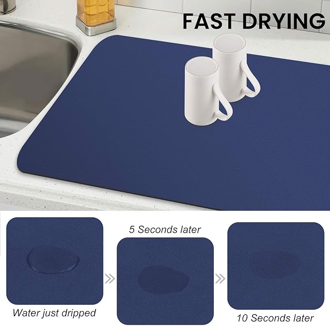 WISELIFE Dish Drying Mat Super Absorbent Drying Mat Large Dish Drying Mats for Kitchen Counter Easy Clean Dish Mat Kitchen Drying Mat18"x 36" Classic Blue - Image 4