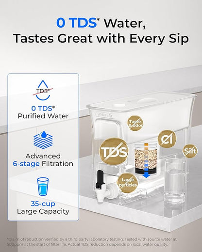 Waterdrop 0 TDS 35-Cup Slim Water Filter Dispenser, Large Capacity, Reduces TDS, Chlorine, PFOA/PFOS and More, BPA Free, White (with 1 Filter) - Image 2