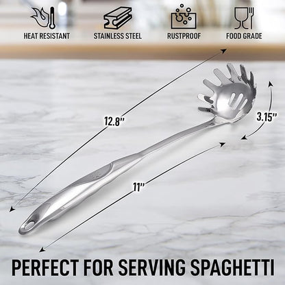 Zulay Kitchen Stainless Steel Spaghetti Spoon - 12” Pasta Spoon with Teeth & Draining Holes - Rust-Resistant Pasta Fork for Noodles & Pasta - Dishwasher Safe Utensil for Everyday Use - Image 4