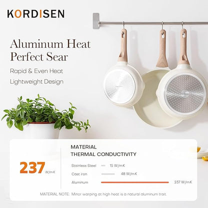 Kordisen Ceramic Nonstick Frying Pan Skillet Set with Lid, 3 Piece Ceramic Pans for Cooking Non Toxic, Healthy Induction Cookware, Stay-Cool Handle, PFOA & PFAS Free (8 Inch, 9.5 Inch, 11 Inch) - Image 8