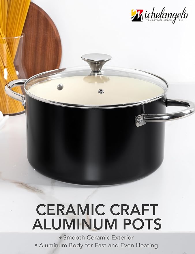 MICHELANGELO Ceramic Stock Pot with Lid, 6 Quart Pot with Nonstick Coating, Induction Cooking Pot for Induction and All Stovetops - 6QT, Black - Image 3
