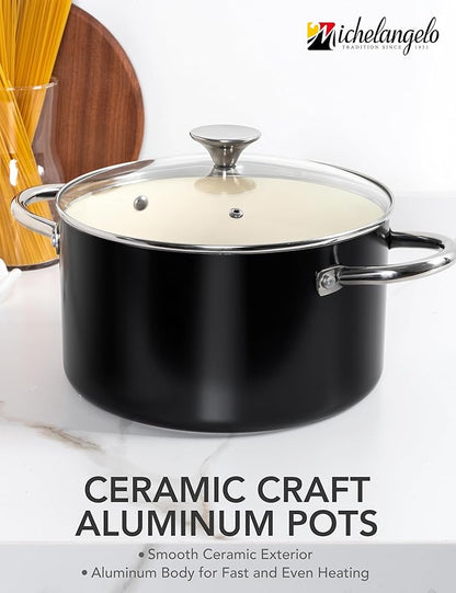 MICHELANGELO Ceramic Stock Pot with Lid, 6 Quart Pot with Nonstick Coating, Induction Cooking Pot for Induction and All Stovetops - 6QT, Black - Image 3