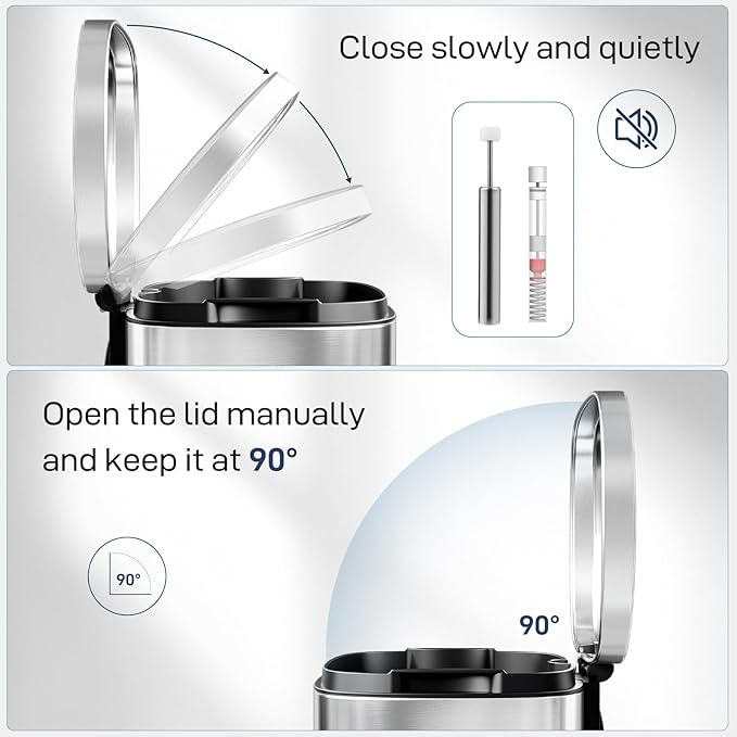 Arlopu 8 Gallon Step Trash Can, Stainless Steel Garbage Bin, Soft-Close Rubbish Bin with Removable Plastic Inner Bucket, Fingerprint-Proof, Lid Dustbin, Suit for Kitchen Home (Silver, 30L)