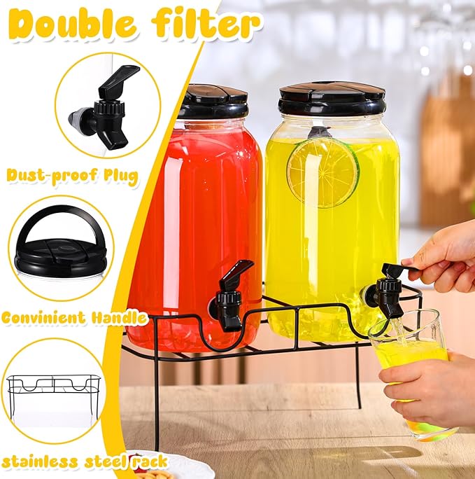 Tanlade Plastic Drink Dispenser with Stand Beverage Dispenser with Sturdy Metal Base Juice Dispensers for Parties Lemonade Jar with Spigot for Weddings Countertop, Each 1 Gallon (Black)