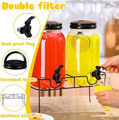 Tanlade Plastic Drink Dispenser with Stand Beverage Dispenser with Sturdy Metal Base Juice Dispensers for Parties Lemonade Jar with Spigot for Weddings Countertop, Each 1 Gallon (Black)
