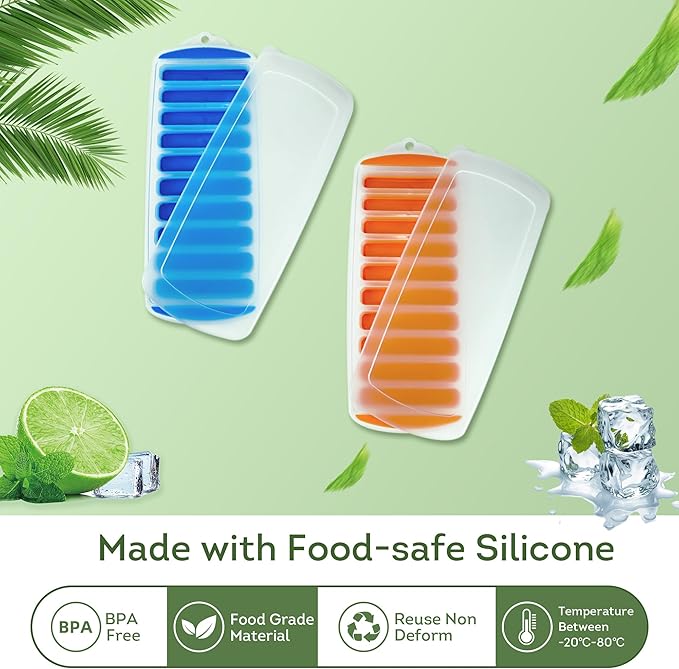 Lily's Home Silicone Ice Cube Tray with Lid Set of 2, BPA-Free, Ideal for Water Bottles & Sports Bottles, Flexible & Stackable Design for Quick Release, Ice Cube Trays for Freezer(11.81"*4.72"*0.95") - Image 3