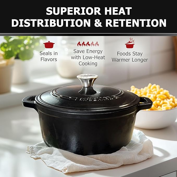 MUELLER HOME 7.5 QT Enameled Cast Iron Dutch Oven, Heavy-Duty, Oven-Safe up to 500° F & Across All Cooktops, Casserole Dish and Braiser Pan with Lid and Stainless Knob, Black - Image 3