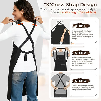 Noverlife Hair Stylist Apron with 4 Pockets, Hair Resistant 34 Inch Long Hairdresser Aprons w/Adjustable Strap for Salon
