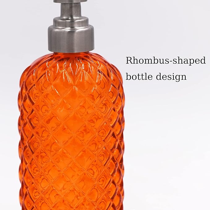 16 oz Diamond Pattern Glass Soap Dispenser, Kitchen and Bathroom Refillable Soap Dispenser with Rust Resistant Stainless Steel Pump for Hand Soap, Lotion Glass Liquid Dispenser (2pack) - Image 5