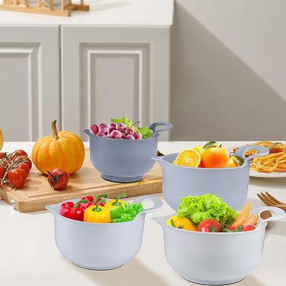 Mixing Bowls - 4 Piece Nesting Plastic Mixing Bowl Set with Pour Spouts and Handles - Non Slip Bottom and Measurement Markings (Light Gray) - Image 8