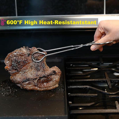 Hiash 9-Inch Heavy Duty Stainless Steel Kitchen Tongs - Comfortable Ergonomic Grip, Scissor Design, Heat Resistant for BBQ and Cooking - Image 3