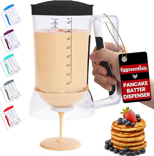 Eggssentials – Pancake Batter Dispenser, Batter dispenser with Squeeze Handle Mess-Free, Cupcakes, Waffles & More – Durable, Easy-Pour Pancake Dispenser Bottle for Smooth Baking
