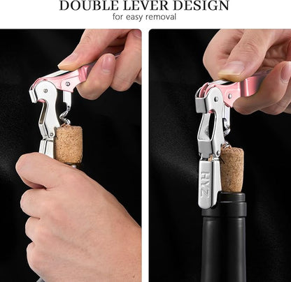 HYZ 2-Pack Wine Opener Waiter Corkscrew, Professional Wine Key for Servers, Bartender with Foil Cutter, Manual Wine Bottle Opener Double Hinged (Pink Mesa) - Image 4