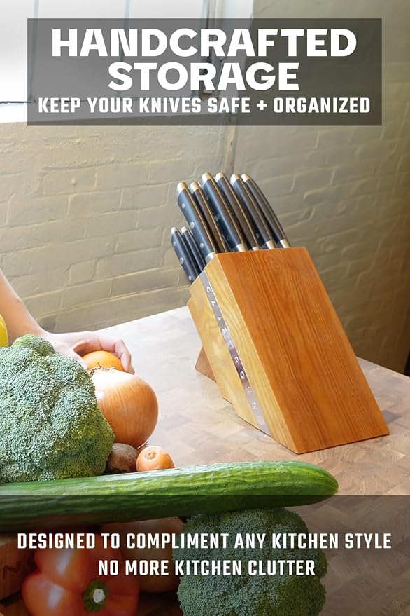 Dalstrong 12-Piece Elite Knife Block Set — German High-Carbon Steel, Full-Tang, Hand-Polished — Chef + Santoku + Nakiri + Boning + Fillet + 6 Steak — Gladiator Series Manchurian Ash Block, NSF - Image 2