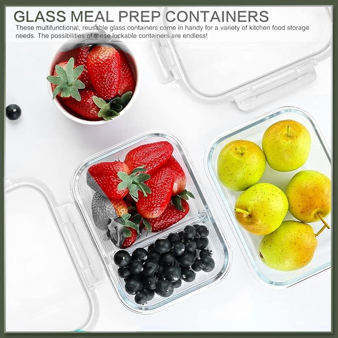 KOMUEE 10 Packs 30 oz Glass Meal Prep Containers,Glass Food Storage Containers with Lids,Airtight Lunch Bento Boxes,Microwave, Oven, Freezer and Dishwasher,White - Image 6
