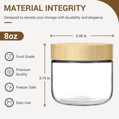 NETANY 4-pack 8oz Glass jars with Airtight Lids, Overnight Oats Containers with Bamboo Lids, Wide mouth Mason Salad jars, Glass Food Storage Containers for Snacks Yogurt Spice Sugar - Image 2