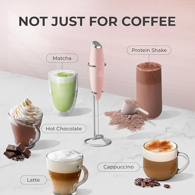 Zulay Kitchen Powerful Milk Frother Wand With 4 AA Duracell Batteries - Ultra Fast Handheld Drink Mixer - Electric Whisk Foam Maker for Coffee, Lattes, Cappuccino, Matcha & Creamer - Pink Salt - Image 3