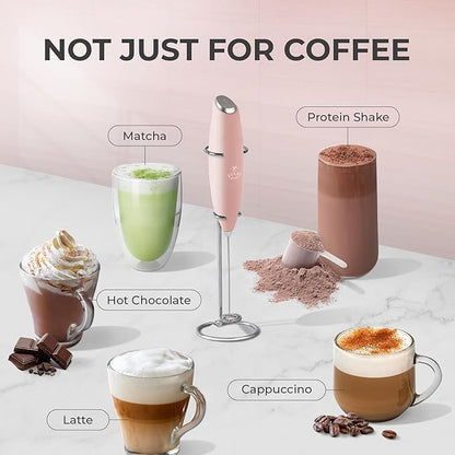 Zulay Kitchen Powerful Milk Frother Wand With 4 AA Duracell Batteries - Ultra Fast Handheld Drink Mixer - Electric Whisk Foam Maker for Coffee, Lattes, Cappuccino, Matcha & Creamer - Pink Salt - Image 3
