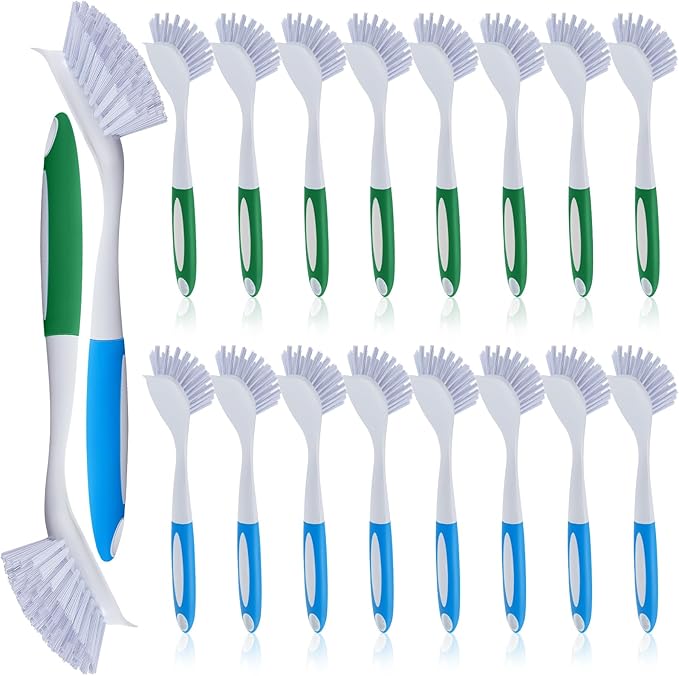 Hsei 20 Pcs Blue and Green Kitchen Scrub Dish Brush Bulk with 11 Inch Anti Slip Handle Cleaning Dish Scrubber with Stiff Bristles Washing Scrub Brushes for Housekeeping for Pots and Pans, Kitchen Sink by Hsei