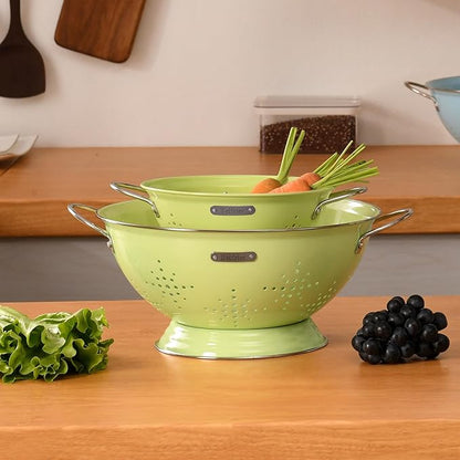 Metal Colander 2 Pack, Strainer Bowel with Handles 2Qt & 6Qt Powder Coated Solid Ring Base Heavey Duty Kitchen Drainer Basket for Pasta Veggies and Fruits,New Home Apartment Essentials (LightGreen) - Image 7