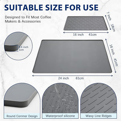 Silicone Coffee Mat 24" x 16", Heat Resistant Non Slip Leak Proof with Concave Convex Design & Detachable Drying Layer, Coffee Bar Mat for Espresso Machine, Coffee Maker Countertops (Gray) - Image 3
