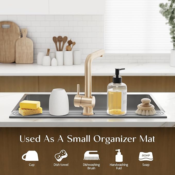 eormoe 30 inch Kitchen Faucet Absorbent Mat - Diatomaceous Earth Splash Guard for Sink Faucet, Aesthetic Water Absorbing Stone Tray in The Modern Home(Grey, 30" x 3.9") - Image 5