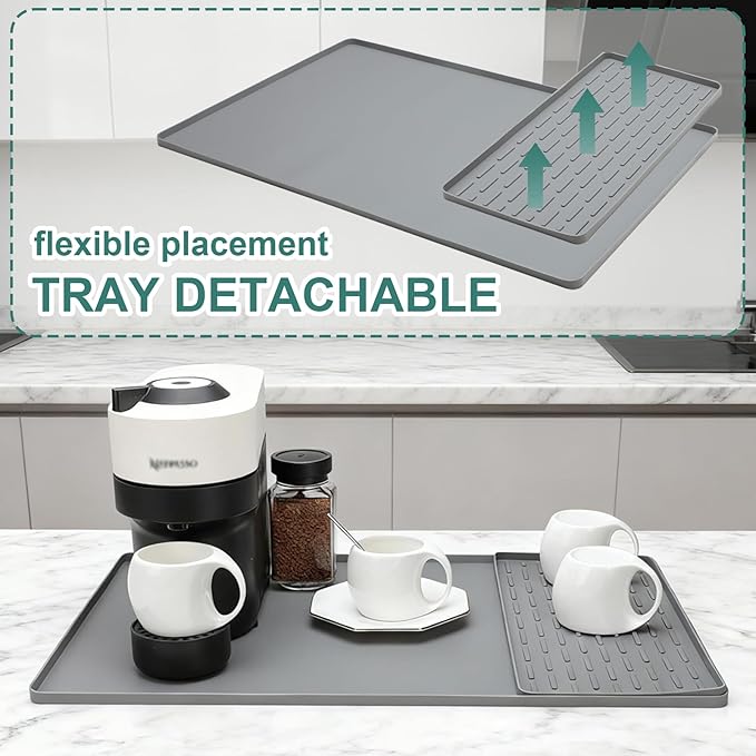 Silicone Coffee Mat, 24"X16" Heat-Resistant,Eco-friendly,Hygienic Drying Pad,Leak-Proof and Non-Slip,Removable Silicone Mat with Concave and Convex Design,（Gray 24X16） - Image 3