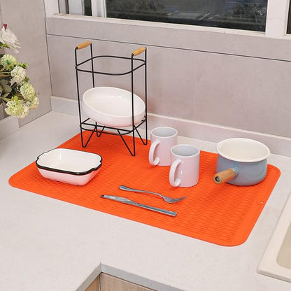 MicoYang Silicone Dish Drying Mat for Multiple Usage,Easy clean,Eco-friendly,Heat-resistant Silicone Mat for Kitchen Counter or Sink,Refrigerator or Drawer Liner Orange 3XL 28 inches x 18 inches - Image 7