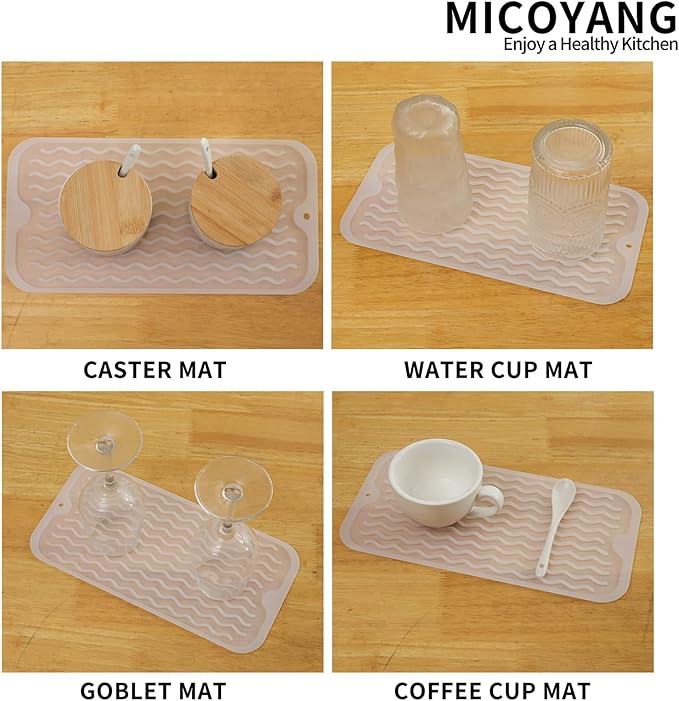 MicoYang Silicone Dish Drying Mat for Multiple Usage,Easy clean,Eco-friendly,Heat-resistant Silicone Mat for Kitchen Counter or Sink,Refrigerator or Drawer Liner Translucent S 12 inches x 6 inches - Image 4