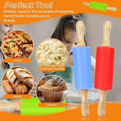 4 Pack Mini Rolling Pin for Kids, 9 Inch Wooden Handle Rolling Pin Non-Stick Silicone Rolling Pins for Children Cake Baking - Image 6