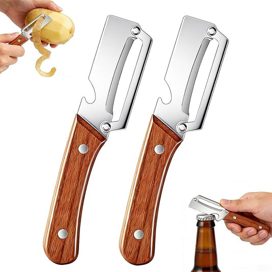 2Pcs Multi-Functional Vegetable Peeler,Zero Snag Wooden Peeler,Zero Snag Wooden Kitchen Tool with Bottle Opener,Ultra-Sharp Stainless Steel Peelers for For Vegetables Fruits by Homepage