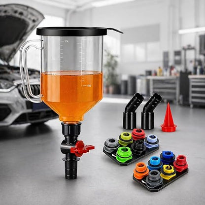 STONESTAR Engine Oil Funnel Kit, 18-Piece No Spill Oil Funnel Set with 12 Adapters, 1.59QT, Hands-Free, Magnetic Storage, for Oil Change, Fits GM Ford BMW Audi Toyota Honda