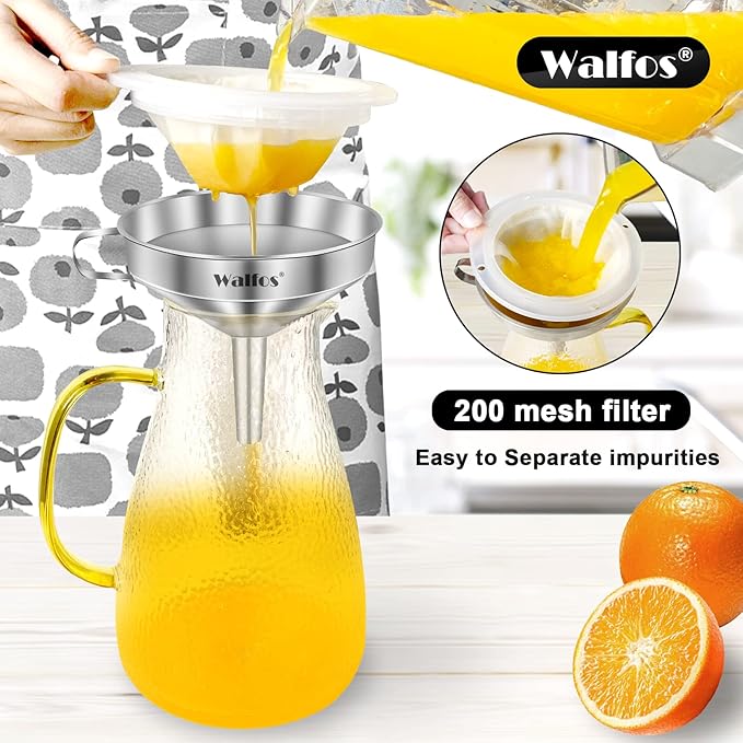 Stainless Steel Funnel, Walfos Kitchen Funnel with 2 Removable Strainer ＆ 1Pc Cleaning Brush, Perfect for Transferring of Liquid, Oils, Jam, Dry Ingredients & Powder (Big, 4.9") - Image 3