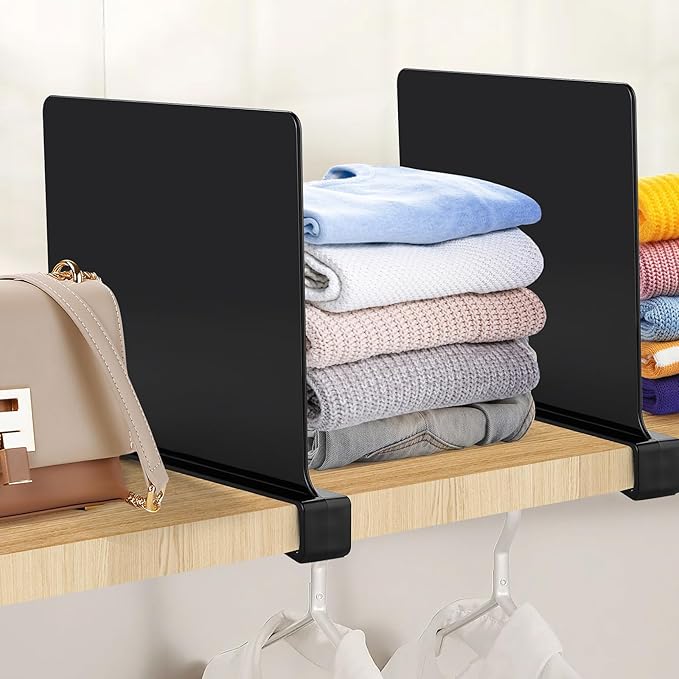 JOY DECOR 12 Pack Acrylic Matte Black Shelf Dividers for Closets Organizer and Storage Adjustable Vertical Wood Shelf Closet Separators for Clothes,Book,Bags in Bedroom and Kitchen - Image 6