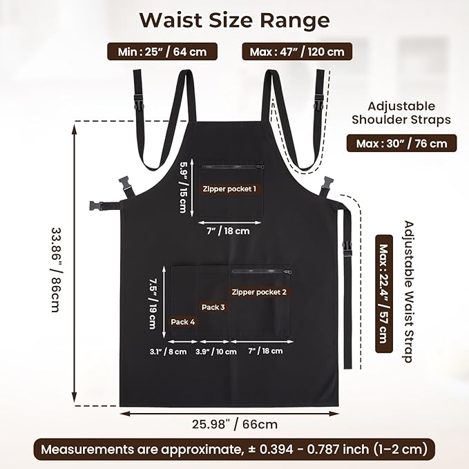 Noverlife Hair Stylist Apron with 4 Pockets, Hair Resistant 34 Inch Long Hairdresser Aprons w/Adjustable Strap for Salon