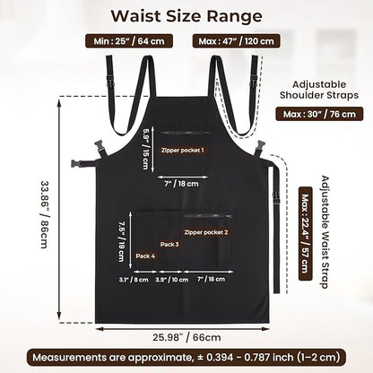 Noverlife Hair Stylist Apron with 4 Pockets, Hair Resistant 34 Inch Long Hairdresser Aprons w/Adjustable Strap for Salon