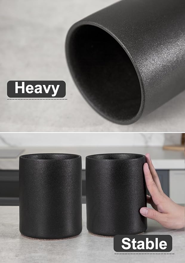 Nucookery Utensil Holder, 6.4" Ceramic Kitchen Utensil Holder with Countertop-Protection Cork Bottom, Farmhouse Kitchen Decor for Counter, Christmas Gift (Stone Black) - Image 4