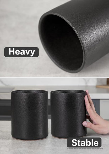 Nucookery Utensil Holder, 6.4" Ceramic Kitchen Utensil Holder with Countertop-Protection Cork Bottom, Farmhouse Kitchen Decor for Counter, Christmas Gift (Stone Black) - Image 4